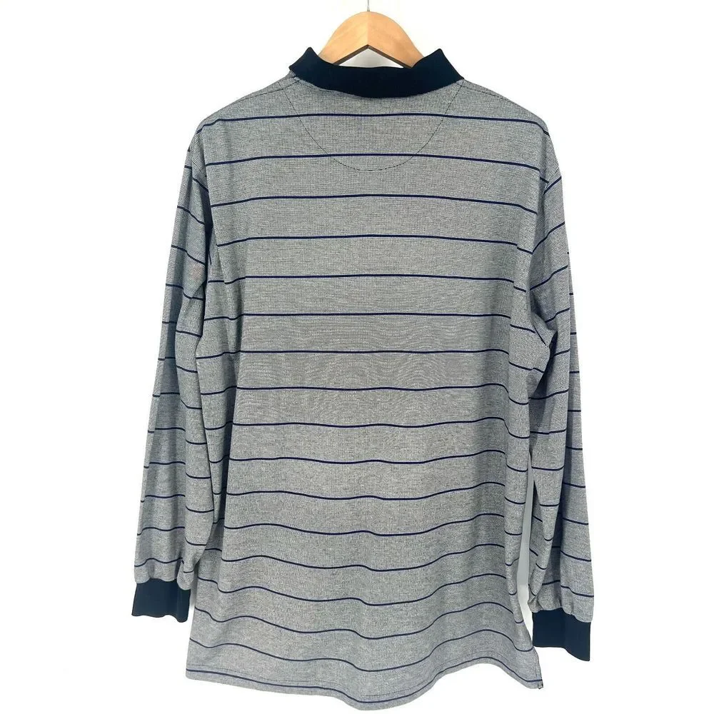 RALPH LAUREN POLO GOLF Long Sleeve Polo Shirt Mens‎ Size XL Grey Striped Cotton